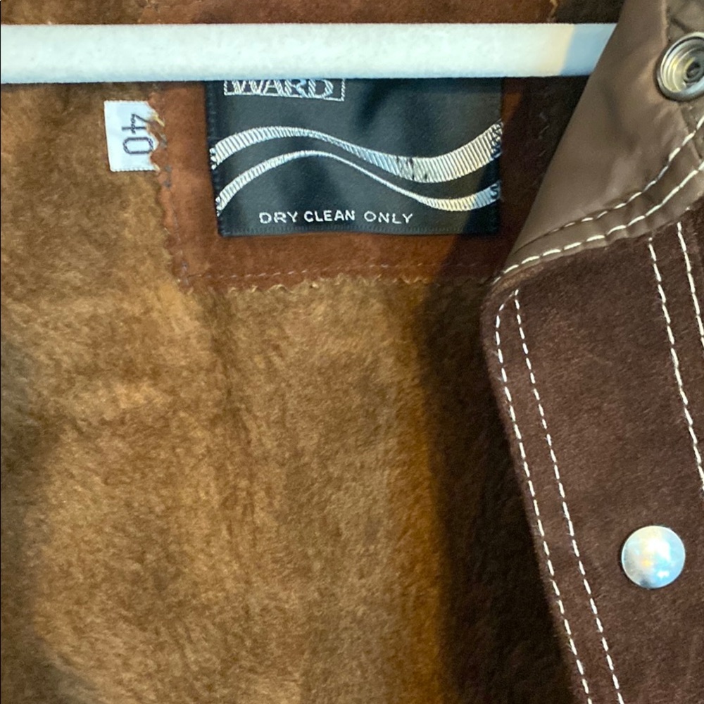 Vintage Roughout Leather Jacket Chore Coat brown suede sherpa lined size 40/M - Picture 10 of 10
